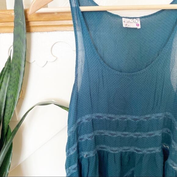 Free people Teal polka dots pattern & lace blouse - Picture 2 of 8